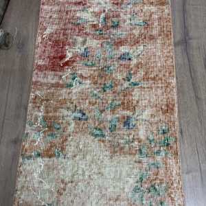 1.8x4.5 ft Vintage Rug, Turkish Rug, <b>Brown</b> Solid <b>Wool</b> Rug - Product Image 3