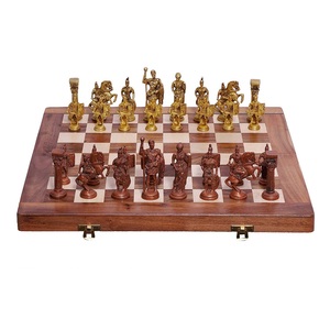 16"X16" Wooden <b>Folding</b> <b>Chess</b> Game <b>Board</b> Set+ Brass Roman Figure Pieces Gift Home Decor Playing Kid - Product Image 1