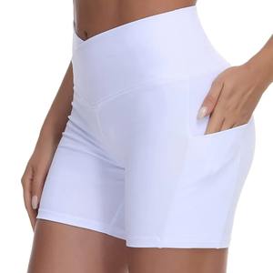 Custom <b>Women</b> <b>Yoga</b> <b>Shorts</b> White High Waist Pocket Stretch Fitness Biker <b>Shorts</b> Gym Activewear - Product Image 5