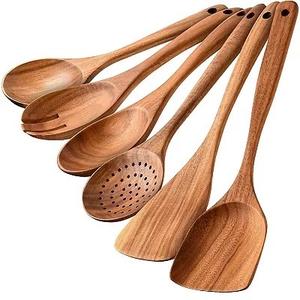 Handmade Natural Wood Cooking <b>Utensils</b> <b>Set</b> Kitchen Wooden Cookware Tools for Parties - Product Image 1
