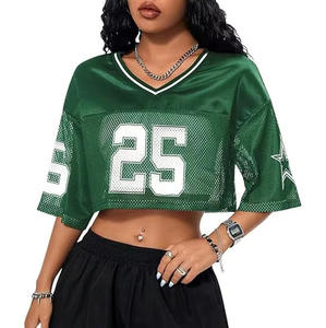 Camiseta de fútbol americano de gran tamaño para mujer, camiseta de entrenamiento de manga corta con hombros caídos y estampado por sublimación - Product Image 1