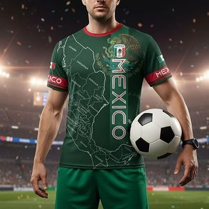 Camiseta de Fútbol con Diseño del Mapa de México, Verde, de Poliéster, con Emblema Nacional y Patrón de Estados - Product Image 5