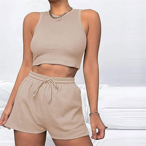 Nuevo Conjunto de camiseta sin mangas y pantalones cortos para mujer, talla XL, alta calidad, algodón Premium, poliéster, patrón sólido, superventas - Product Image 2