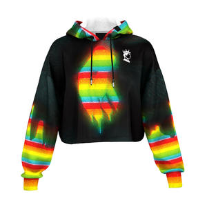 Sublimado lindo Plaid manga larga Crop Top sudaderas con capucha para niños niñas mujeres invierno moda sudaderas con diseño OEM - Product Image 2