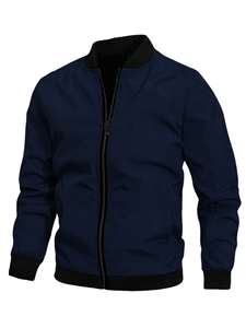 Chaqueta de béisbol con cuello levantado para deporte al aire libre informal, abrigo cortavientos de invierno con cremallera de satén sólido, regalo del Día del Padre con servicio OEM - Product Image 5