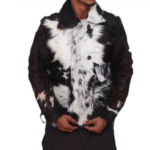 High Quality Customized Men's Cowhide Skin Leather Jacket Stand Collar Front Printing Winter Plain Dyed Reversible Eco-Friendly - Product Image 1