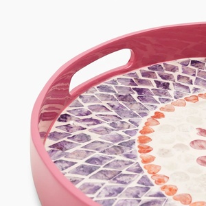 Bandeja de Laca Azul Zigzag Artesanal, Decorativa y para Servir, Hecha a Mano por Viettimecraft Wholesale - Product Image 4