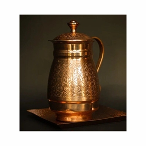 Carafe à eau en cuivre pur à 100% avec motif gravé, pichet en cuivre ayurvédique fait à la main pour les bienfaits pour la santé, vaisselle en cuivre martelé - Product Image 1