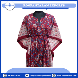 Kaftan Marocain Mariage Cómodo Lujo Tamaño largo Bloque de mano Impreso Algodón suave Gasa Kaftan Ropa de dormir al precio más bajo - Product Image 4