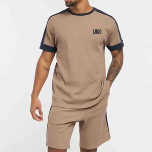 2026 Hot Sale Men Latest Plain Summer Two Piece <b>Set</b> with Short Sleeve Sweatshirt and Shorts Customizable Two Tone Color <b>Set</b> Man - Product Image 1