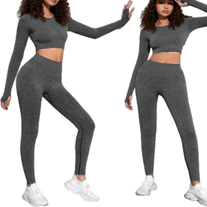 Conjuntos de fitness para gimnasio con logotipo personalizado para mujer, ropa de Yoga de entrenamiento sin costuras con patrón sólido, ropa deportiva al por mayor - Product Image 6