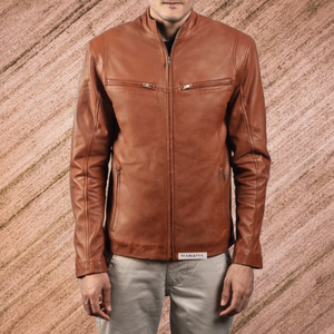 Vestes en cuir véritable pour hommes, veste vintage de haute qualité en cuir marron style motard, randonnée en plein air, look royal - Product Image 1