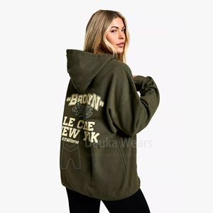Sudaderas con capucha de corte regular con diseño personalizado OEM y serigrafía para mujer, personalizadas con mangas acanaladas de algodón/poliéster, ropa informal. - Product Image 2