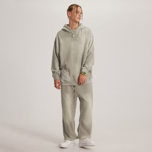 Conjunto de pantalones de chándal y Sudadera con capucha a la moda para hombre, ropa de calle de lavado ácido, 100% algodón, 350G, jersey de peso pesado, chándal - Product Image 4