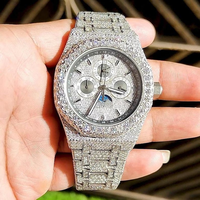 Reloj de Lujo para Hombre con Movimiento de Cuarzo, Acero Inoxidable, Diamantes Moissanite VVS, Cristal Antiguo de Primera Calidad
