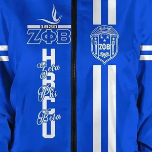 Veste en satin bleu et blanc Zeta Phi Beta 1920 pour femmes, broderie du bouclier de la sororité ZPB, vêtements grecs, look universitaire haut de gamme - Product Image 3