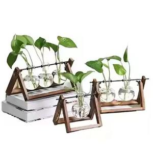 Nouveauté : Vase en bois avec tube en verre, pot de fleurs en tube à essai de haute qualité, vase moderne pour bourgeons de fleurs avec finition naturelle, décoratif - Product Image 4