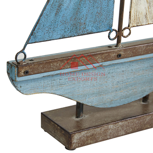 2025 Juego de 2 esculturas de barco de vela costera de metal azul para mesa - Product Image 5