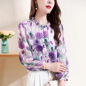 Mode 3D Rose imprimé en mousseline de soie chemise 2025 printemps été pulls Blouse col à volants 3/4 manches femmes hauts - Product Image 3