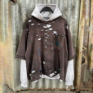 Sweat à capuche 100% coton pour hommes, ourlet brut personnalisé des fabricants avec patch effet délavé, appliques, sweats à capuche délavés à l'acide, unisexe - Product Image 4