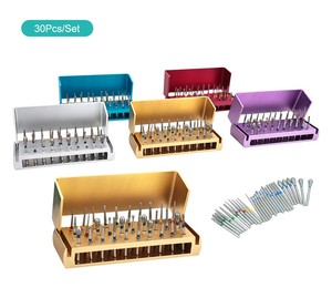 30Pcs Set <b>Diamond</b> Dental Burs <b>Drill</b> Bits Aluminum Holder Multiple Colors Dentistry Tools - Product Image 1