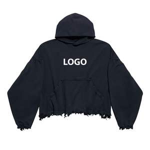 Sudaderas con capucha con cremallera de gran tamaño, ropa informal personalizada recortada con serigrafía Sun Faded Stone Wash, de algodón pesado desgastado - Product Image 2