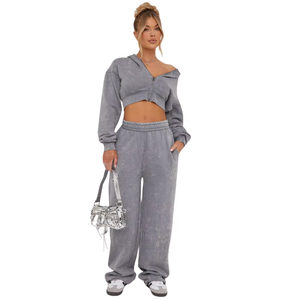Survêtements délavés à l'acide pour femmes Design personnalisé en haute qualité 100% coton Sweatshirts à capuche Survêtement - Product Image 1