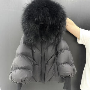 Luxury <b>Summer</b> Mens Long Front Logo Fur Hooded Cotton Filled Puffer Jacket <b>Thin</b> Windproof Outdoor - Product Image 2