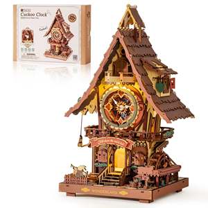 Horloge mécanique à coucou 3D en bois, puzzle fait main avec des éléments éducatifs, style Montessori, jouet dinosaure découpé au laser, emballé dans une boîte - Product Image 1