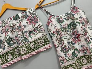 Summer Indian Cotton <b>Cami</b> Tops Set Women's Floral Sleepwear with Tank Top <b>Green</b> Baby Doll Available in Different Colors - Product Image 5