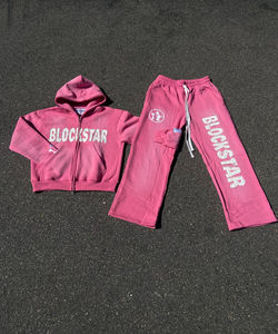 Survêtement de jogging Ensembles de sweat à capuche et pantalon de survêtement pour hommes Survêtements évasés Broderie en détresse Tissu Patch Survêtements empilés - Product Image 5