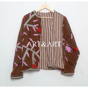 Elegant Handcrafted Velvet Suzani Embroidered Eco-Friendly Cotton Lining Boho Floral Pattern Jacket Handmade <b>Buttons</b> for Women - Product Image 6