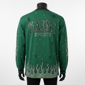 Camiseta de Manga Larga de Poliéster y Elastano de Primera Calidad, Tejido de Punto Suave, Color Verde, con Pedrería, Logotipo Personalizado por Transferencia Térmica, para Hombre - Product Image 2