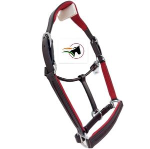 Licol de cheval en cuir anatomique avec nez et joues rembourrés rouges, design à canal vide pour incrustation de cristaux DIY - Product Image 1