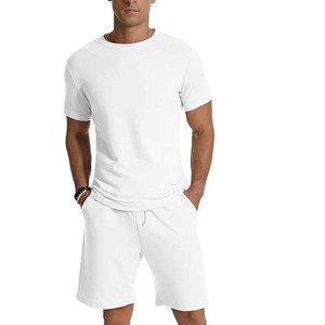 Two Pieces <b>Lounge</b> Wear for <b>Men</b> Private Label Contrast Color <b>Short</b> Sleeve Summer <b>Shorts</b> and T Shirts Sets 100%Cotton Polyester - Product Image 1