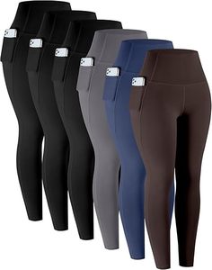 Paquete de 6 mallas de Yoga de cintura alta suaves y ecológicas para mujer, pantalones de entrenamiento transpirables, cintura elástica, patrón sólido, barriga frontal - Product Image 1