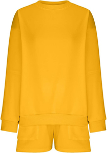 Sudadera con capucha de algodón de alta calidad para mujer, conjunto de pantalones cortos con cuello con capucha, chándal informal de dos piezas con logotipo personalizado, hombro caído - Product Image 3