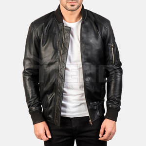 100% véritable peau de mouton marron Bomber veste pour hommes haute rue Style haute qualité hiver col montant grande taille non tissé toile - Product Image 6