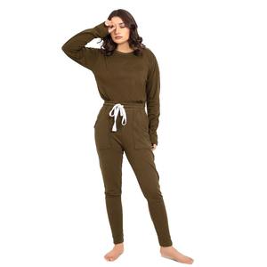 Wholesale Customized High Quality <b>Women's</b> Winter Cotton Tracksuits <b>Fleece</b> Sweat Suit Set Full Sleeves T-Shirt <b>Trousers</b> - Product Image 2