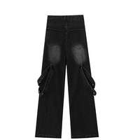 Jeans de mezclilla vintage de cintura media con logo personalizado, efecto levantacola, estilo urbano, hip hop, impermeables, desgastados, con lavado a la piedra y bordados.