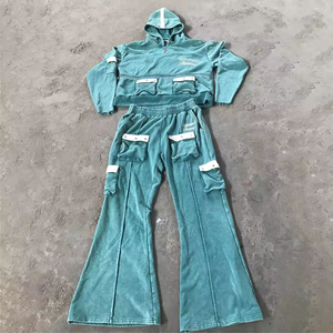 Survêtements d'hiver décontractés unisexes personnalisés 2026 avec capuche et pantalon évasé – Ensembles de survêtements - Product Image 1