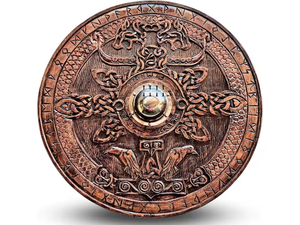 โล่ไม้แกะสลักขัดเงา CH Viking ขนาด 24 นิ้ว สไตล์ยุคกลางโบราณ ของตกแต่งแขวนผนังสำหรับฮาโลวีน พร้อมที่จับ งานฝีมือ Calvin - Product Image 2