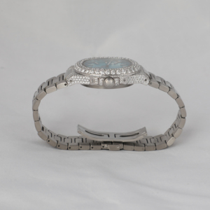 Reloj de pulsera Moissinatie Diamond para mujer con esfera azul numérica reloj de diseño loco de mano personalizado de lujo solo reloj con bisel - Product Image 6