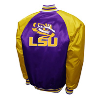 LSU Tiger Purple Satin Baseball Bomber Jacket Stand Collar Winter College Letterman Embroidered Jacket avec service OEM