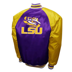 LSU Tiger Purple Satin Baseball Bomber Jacket Stand Collar Winter College Letterman Embroidered Jacket avec service OEM - Product Image 3