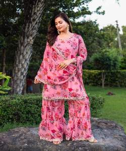 Precio bajo Ropa festiva Top Sharara con Secuencia de bordado Dupatta - Product Image 6