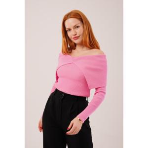 เสื้อสเวตเตอร์ถักสีชมพูแบบสบายๆ คอวี ขายส่ง - Product Image 3