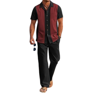 Ensemble de vêtements pour homme de haute qualité en gros, formel, d'été, en molleton respirant, inspiré de la plage, chemise à boutons, pantalon ample - Product Image 4