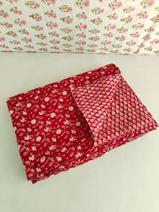Red <b>Floral</b> Block Print Cotton Razai Reversible Queen Size Blanket - Product Image 6