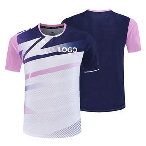 Camisetas de Tenis de Mesa Profesionales Azul Marino y Rosa para Hombre y Mujer, Camiseta Deportiva Personalizada de Secado Rápido para Bádminton, Voleibol y Running - Product Image 1